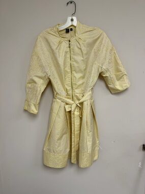 Light Yellow Floral Jacquard Zip Front Trench with Belt